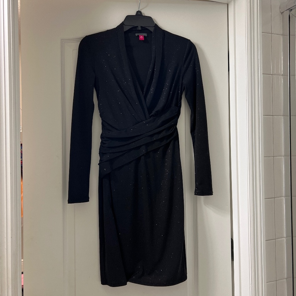 Vince Camaro Long Sleeve Black Sparkle Wrap Dress - XXS